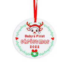 Load image into Gallery viewer, Baby First Christmas Ornament 2022 Stocking Stuffer for Son Daughter Newborn Baby Boy Girl Gifts Baby’s First Christmas Tree Ornament My First New Years Baby Ornament Decoration Ceramic Double Sided