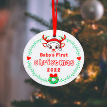 Load image into Gallery viewer, Baby First Christmas Ornament 2022 Stocking Stuffer for Son Daughter Newborn Baby Boy Girl Gifts Baby’s First Christmas Tree Ornament My First New Years Baby Ornament Decoration Ceramic Double Sided