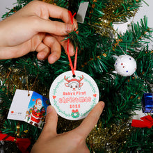 Load image into Gallery viewer, Baby First Christmas Ornament 2022 Stocking Stuffer for Son Daughter Newborn Baby Boy Girl Gifts Baby’s First Christmas Tree Ornament My First New Years Baby Ornament Decoration Ceramic Double Sided