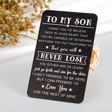 Load image into Gallery viewer, To My Son Wallet Card for Teen Boys Mens Stocking Stuffers Gifts for Christmas Birthday Gifts for Teenage Boys Son from Mom Dad to Bonus Son Graduation Promotion Fathers Day Valentines Day Gift Ideas