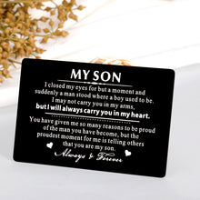 Load image into Gallery viewer, Mens Wallet Card Stocking Stuffer Gifts for Christmas Birthday Gifts for Teen Boys Adult Son in Law Gifts from Mom Dad to My Son Wedding Graduation Gifts for Step Son Kids Valentines Day Proud of You
