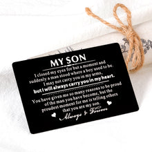 Load image into Gallery viewer, Mens Wallet Card Stocking Stuffer Gifts for Christmas Birthday Gifts for Teen Boys Adult Son in Law Gifts from Mom Dad to My Son Wedding Graduation Gifts for Step Son Kids Valentines Day Proud of You