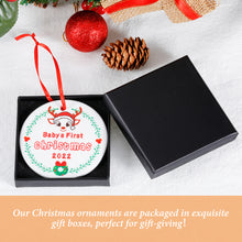 Load image into Gallery viewer, Baby First Christmas Ornament 2022 Stocking Stuffer for Son Daughter Newborn Baby Boy Girl Gifts Baby’s First Christmas Tree Ornament My First New Years Baby Ornament Decoration Ceramic Double Sided