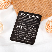 Load image into Gallery viewer, To My Son Wallet Card for Teen Boys Mens Stocking Stuffers Gifts for Christmas Birthday Gifts for Teenage Boys Son from Mom Dad to Bonus Son Graduation Promotion Fathers Day Valentines Day Gift Ideas