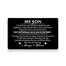 Load image into Gallery viewer, Mens Wallet Card Stocking Stuffer Gifts for Christmas Birthday Gifts for Teen Boys Adult Son in Law Gifts from Mom Dad to My Son Wedding Graduation Gifts for Step Son Kids Valentines Day Proud of You