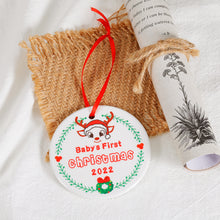 Load image into Gallery viewer, Baby First Christmas Ornament 2022 Stocking Stuffer for Son Daughter Newborn Baby Boy Girl Gifts Baby’s First Christmas Tree Ornament My First New Years Baby Ornament Decoration Ceramic Double Sided