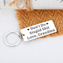 Load image into Gallery viewer, Funny Birthday Christmas Gifts for Grandson Granddaughter from Grandma Don&#39;t Do Stupid Keychain To Grandchildren Stocking Stuffers for Teen Boys Girls Gag Humor Gifts from Grandma To Teens GrandKid
