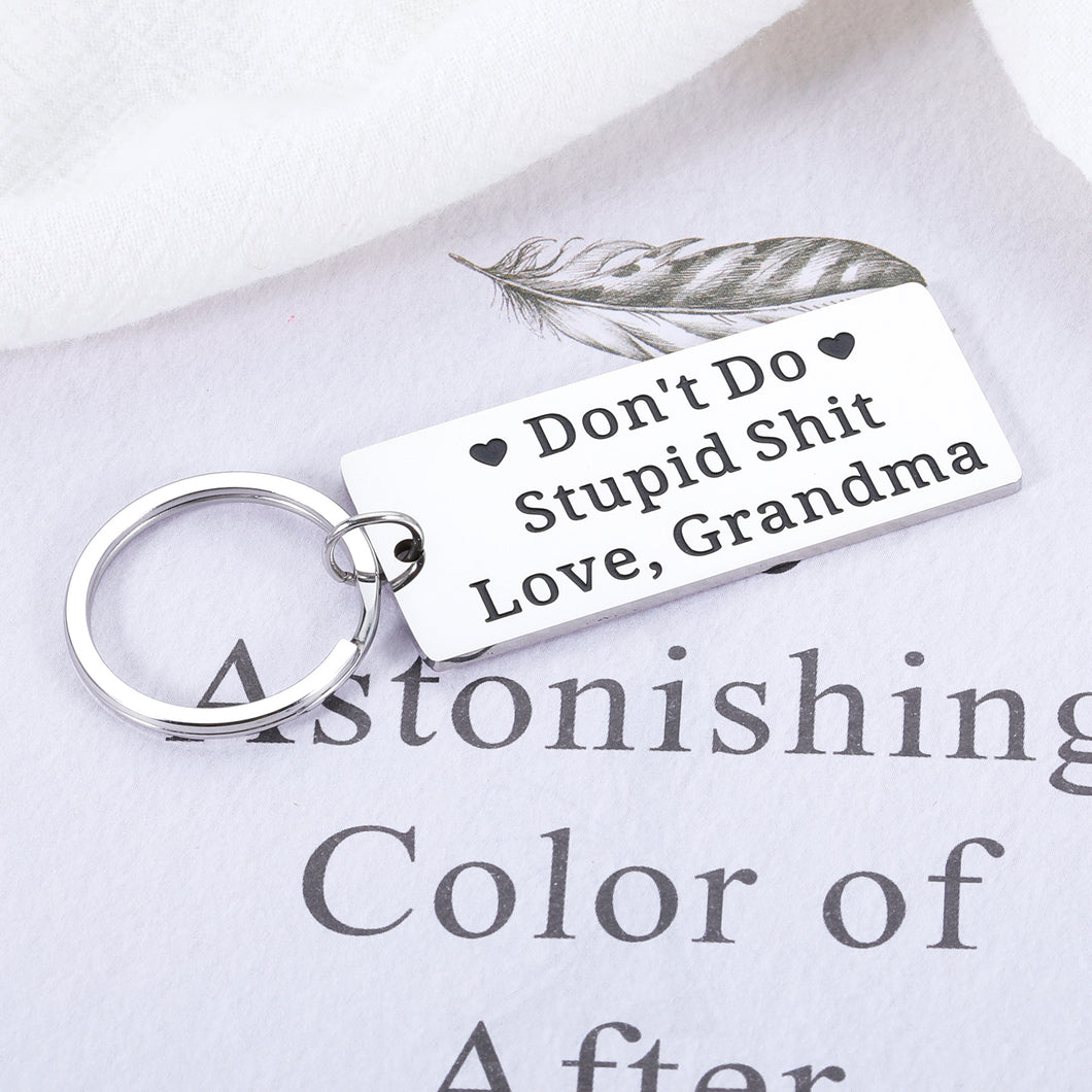 Funny Birthday Christmas Gifts for Grandson Granddaughter from Grandma Don't Do Stupid Keychain To Grandchildren Stocking Stuffers for Teen Boys Girls Gag Humor Gifts from Grandma To Teens GrandKid