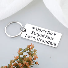 Load image into Gallery viewer, Funny Birthday Christmas Gifts for Grandson Granddaughter from Grandma Don&#39;t Do Stupid Keychain To Grandchildren Stocking Stuffers for Teen Boys Girls Gag Humor Gifts from Grandma To Teens GrandKid
