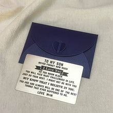 Load image into Gallery viewer, Delujouberst Inspirational To My Son Wallet Card for Teen Boys Mens Stocking Stuffers Gifts for Christmas Birthday Kids Valentines Day Gift for Men Boys Step Son in Law from Mom Mother First Time Fathers Day Gift
