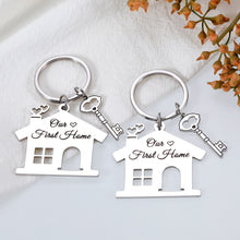 Load image into Gallery viewer, Christmas Gift for Husband Wife Stocking Stuffer Our First Home Keychain Housewarming Gift for Women Men First Home Keyring for Couple Daughter Son New House Key Chain for Family Moving Home Gift 2PCS
