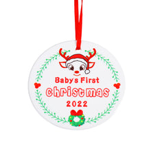 Load image into Gallery viewer, Baby First Christmas Ornament 2022 Stocking Stuffer for Son Daughter Newborn Baby Boy Girl Gifts Baby’s First Christmas Tree Ornament My First New Years Baby Ornament Decoration Ceramic Double Sided
