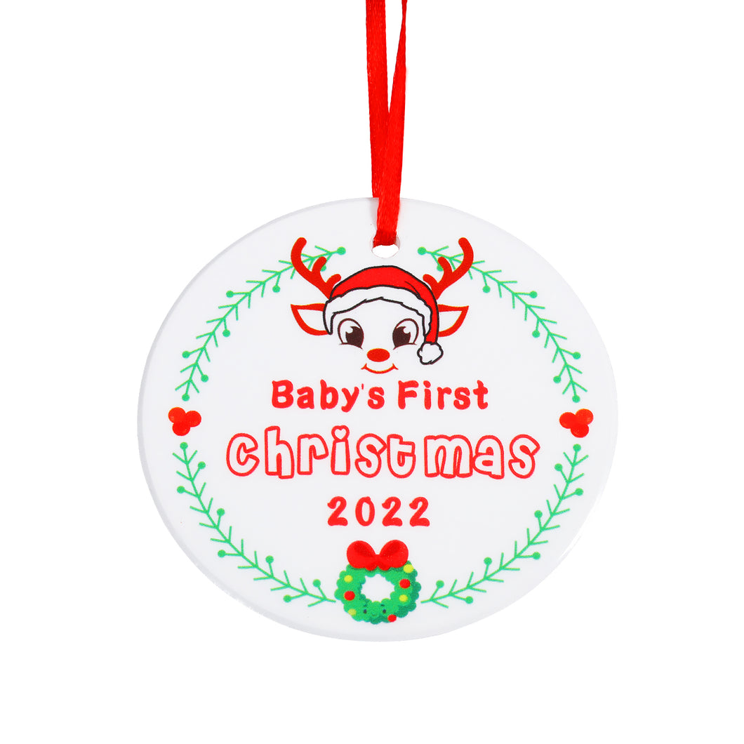 Baby First Christmas Ornament 2022 Stocking Stuffer for Son Daughter Newborn Baby Boy Girl Gifts Baby’s First Christmas Tree Ornament My First New Years Baby Ornament Decoration Ceramic Double Sided