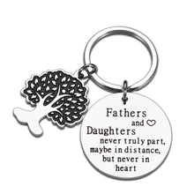 Load image into Gallery viewer, Fathers Day Birthday Gifts Keychain for Dad Men Valentines Day Christmas Gifts for Dad Papa Step Father in Law from Girls Kids Step Daughter to Daddy Father and Daughter Never Truly Part Present
