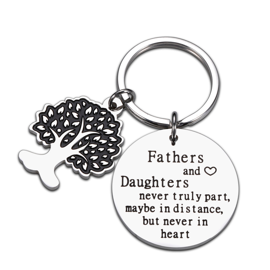 Fathers Day Birthday Gifts Keychain for Dad Men Valentines Day Christmas Gifts for Dad Papa Step Father in Law from Girls Kids Step Daughter to Daddy Father and Daughter Never Truly Part Present