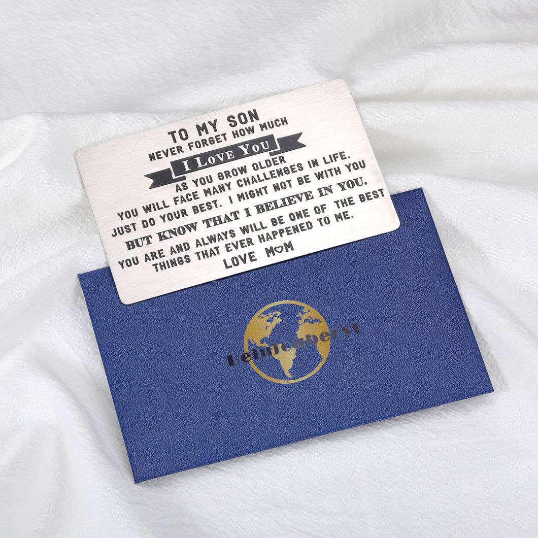 Delujouberst Inspirational To My Son Wallet Card for Teen Boys Mens Stocking Stuffers Gifts for Christmas Birthday Kids Valentines Day Gift for Men Boys Step Son in Law from Mom Mother First Time Fathers Day Gift