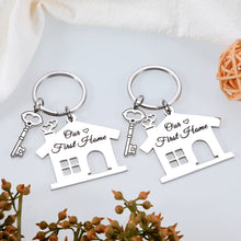 Load image into Gallery viewer, Christmas Gift for Husband Wife Stocking Stuffer Our First Home Keychain Housewarming Gift for Women Men First Home Keyring for Couple Daughter Son New House Key Chain for Family Moving Home Gift 2PCS
