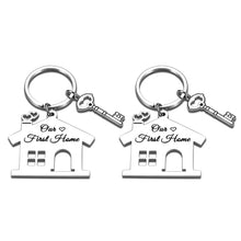 Load image into Gallery viewer, Christmas Gift for Husband Wife Stocking Stuffer Our First Home Keychain Housewarming Gift for Women Men First Home Keyring for Couple Daughter Son New House Key Chain for Family Moving Home Gift 2PCS
