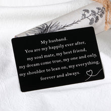 Load image into Gallery viewer, Husband Birthday Christmas Gifts for Him Men Wallet Card for Wedding Anniversary Valentines Fathers Day Present for Husband Boyfriend from Wife Girlfriend Mens Stoking Stuffers You Are My Everything

