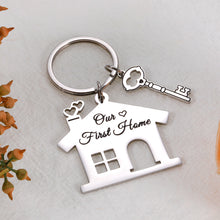 Load image into Gallery viewer, Christmas Gift for Husband Wife Stocking Stuffer Our First Home Keychain Housewarming Gift for Women Men First Home Keyring for Couple Daughter Son New House Key Chain for Family Moving Home Gift 2PCS
