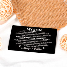 Load image into Gallery viewer, Mens Wallet Card Stocking Stuffer Gifts for Christmas Birthday Gifts for Teen Boys Adult Son in Law Gifts from Mom Dad to My Son Wedding Graduation Gifts for Step Son Kids Valentines Day Proud of You
