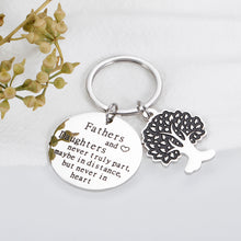 Load image into Gallery viewer, Fathers Day Birthday Gifts Keychain for Dad Men Valentines Day Christmas Gifts for Dad Papa Step Father in Law from Girls Kids Step Daughter to Daddy Father and Daughter Never Truly Part Present

