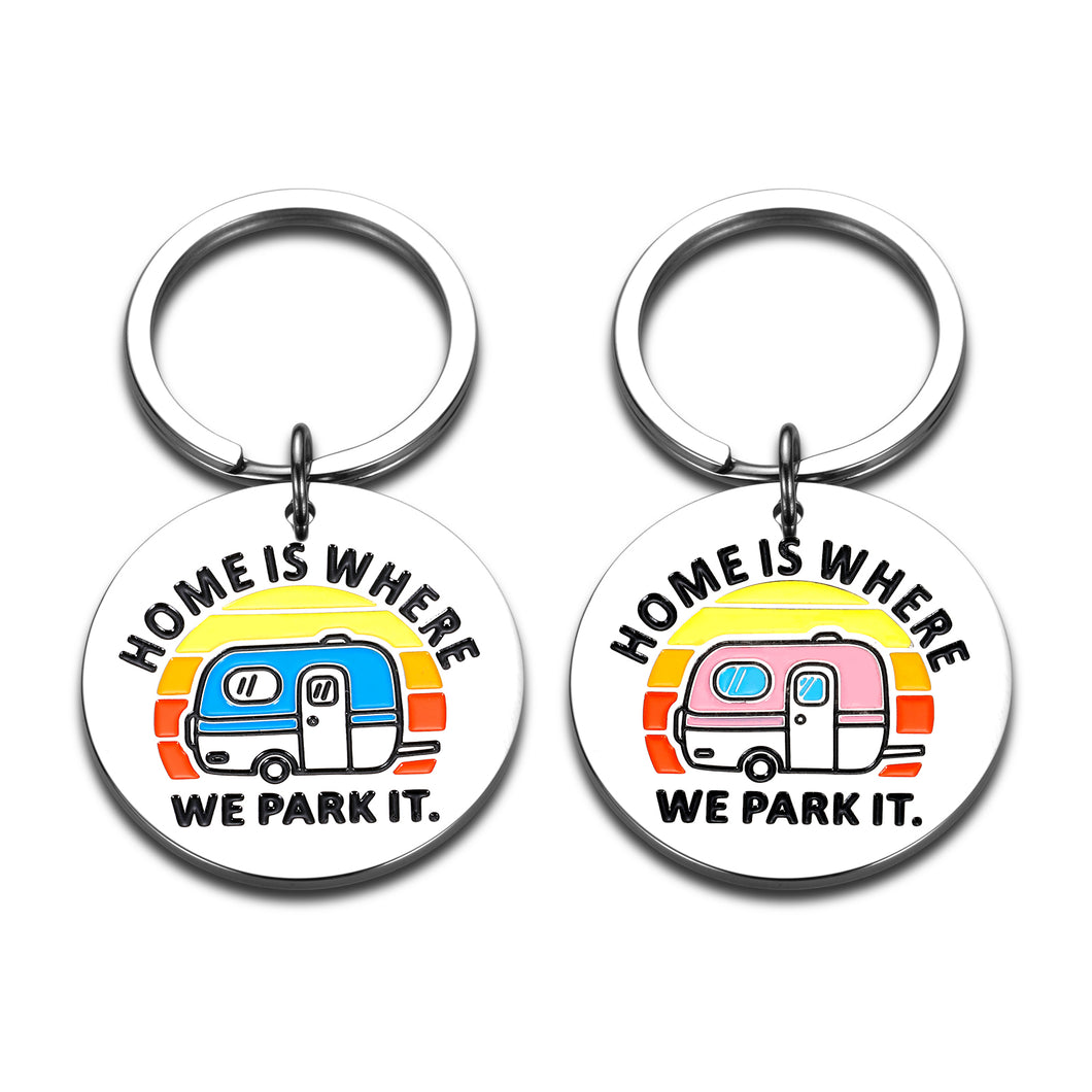 Camping Keychain 2 Pack RV Gifts Accessories for Men Women Camper Keychain for Travel Trailers Camping Gift for Couples RV Key Chain Camper Lover Gift Husband Wife Dad Mom Birthday Christmas Present