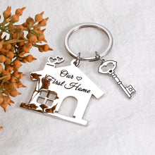 Load image into Gallery viewer, Christmas Gift for Husband Wife Stocking Stuffer Our First Home Keychain Housewarming Gift for Women Men First Home Keyring for Couple Daughter Son New House Key Chain for Family Moving Home Gift 2PCS
