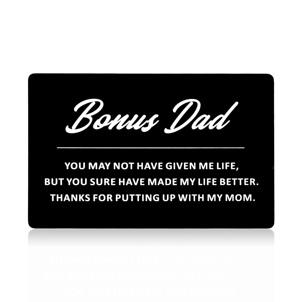 Bonus Dad Gifts Wallet Card for Stepdad Birthday Christmas Gifts for Bonus Dad Step Father in Law from Step Daughter Son Kid to Bonus Dad Fathers Day Wedding Gifts for Step Dad Thank You Card Keepsake