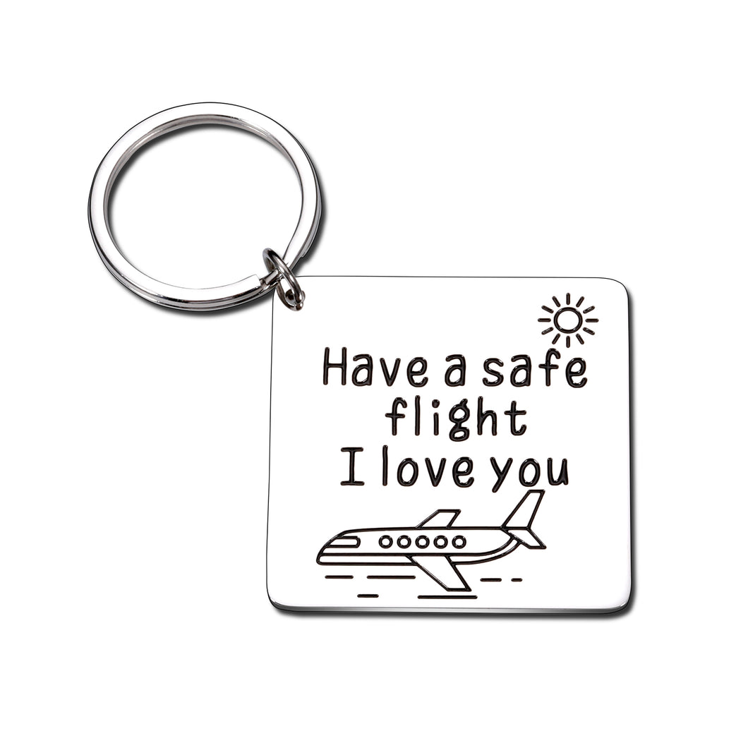 Fly Safe Keychain I Love You Gifts for Him Her Pilot Dad Husband Boyfriend Gifts from Girlfriend Gifts for Flight Attendant Mom Girlfriend Wife Birthday Christmas Gifts for Women Men Stocking Stuffers
