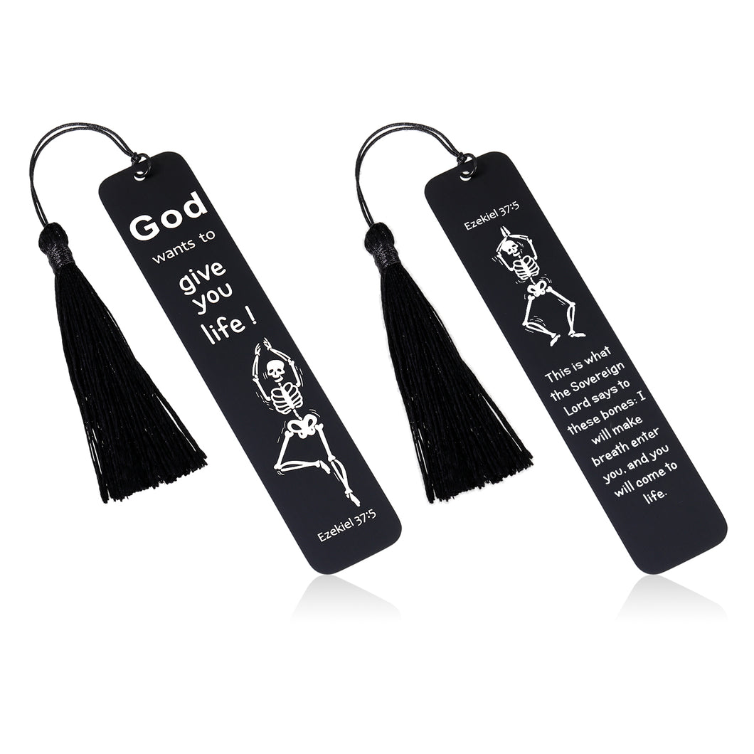 Funny Skull Skeleton Bible Verse Bookmark for Book Lover Christmas Stocking Stuffer Gift for Teen Boy Girl Son Daughter Christian Scripture Gifts for Women Men Friends Birthday Present Double Side