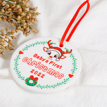 Load image into Gallery viewer, Baby First Christmas Ornament 2022 Stocking Stuffer for Son Daughter Newborn Baby Boy Girl Gifts Baby’s First Christmas Tree Ornament My First New Years Baby Ornament Decoration Ceramic Double Sided
