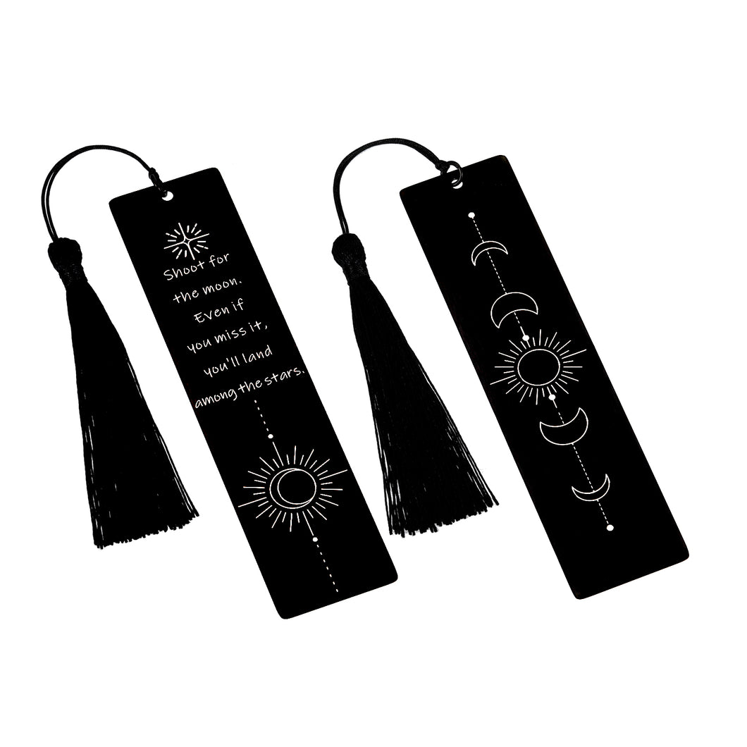 Bookmarks for Women Men Kids, Inspirational Gifts for Women Book Lovers, Teen Girl Boy Gifts, Birthday Gifts for Men, Graduation Gifts for Him Her, Two-Sided Stainless Steel Book Mark Black Tassel